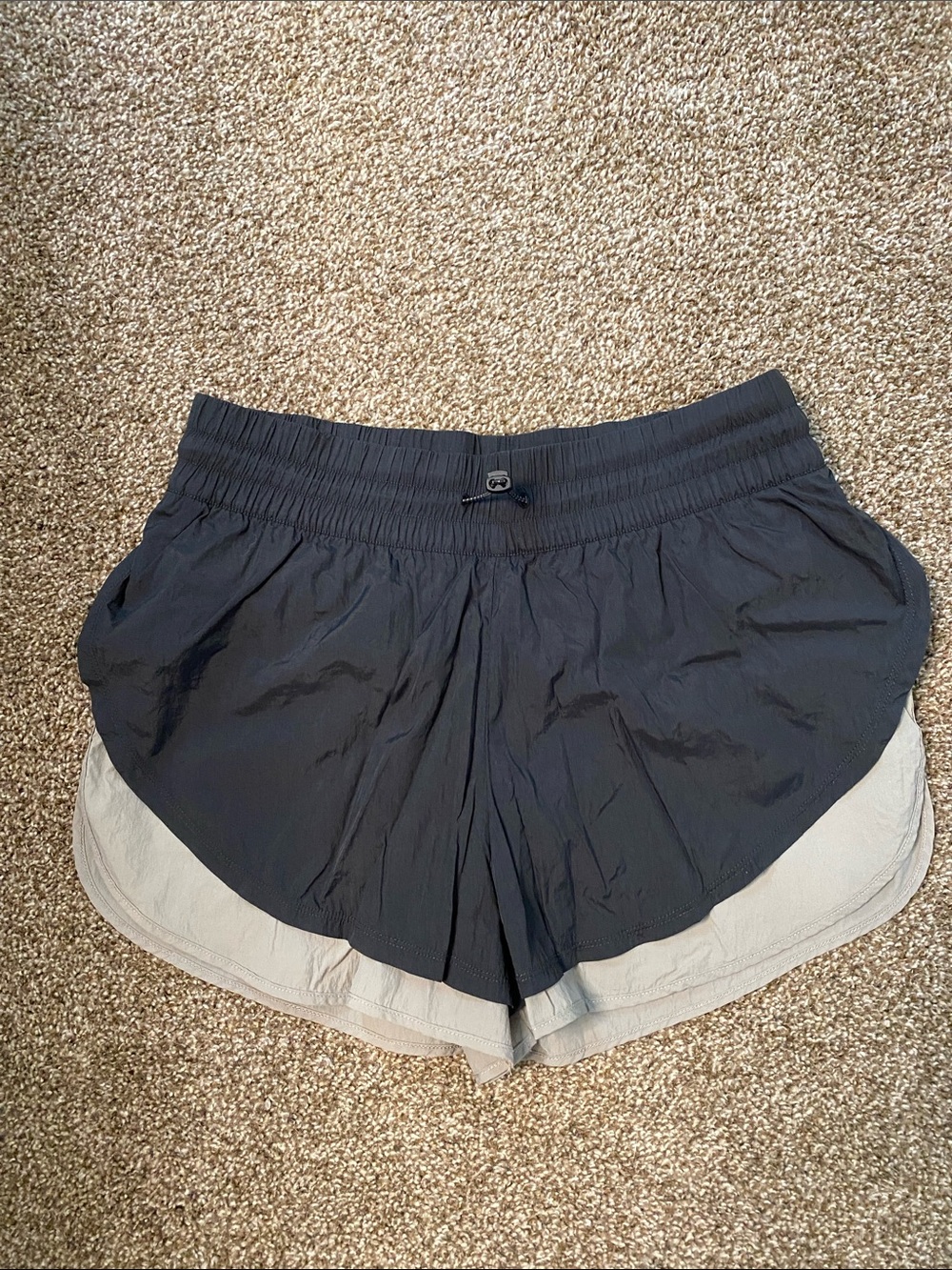 Peloton Black with Light Beige Layered Athletic Shorts